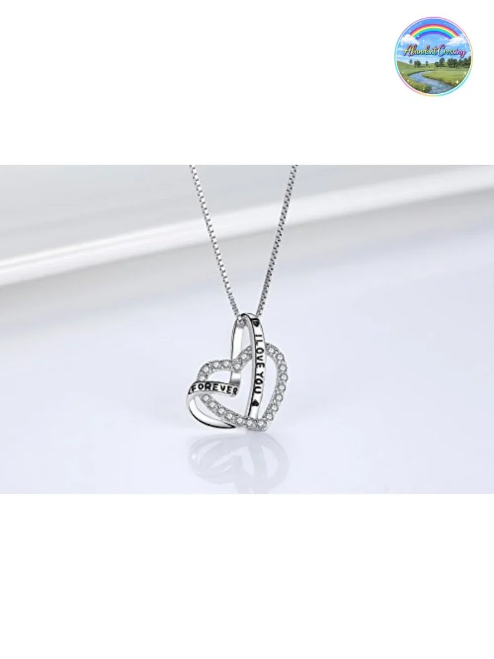Sterling Silver Heart Pendant Necklace with Cubic Zirconia CZ, Engraved I Love